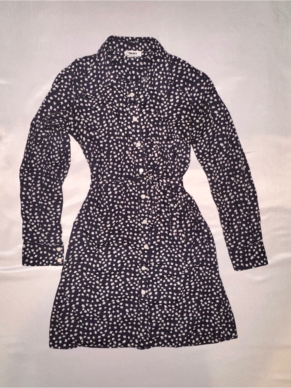 DKNY Navy and White Star-Print Button-Front Shirt Dress